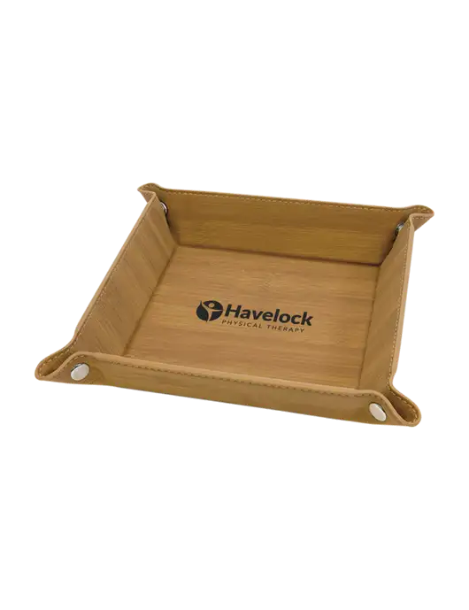 Bamboo Leatherette Valet Tray, 6 x 6 w/Havelock Logo