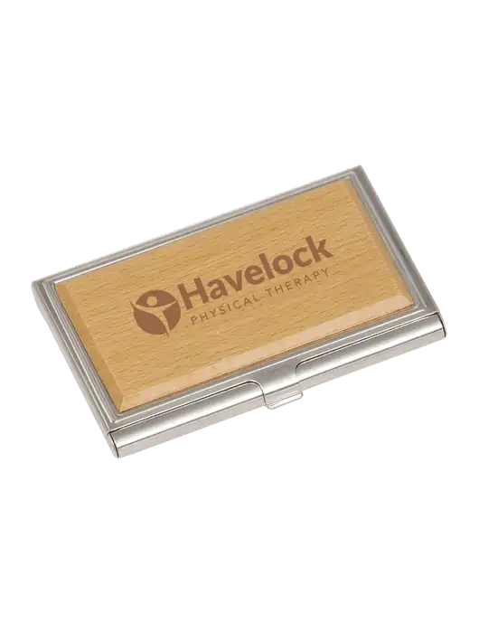 Wood & Silver Business Card Case w/Havelock Logo