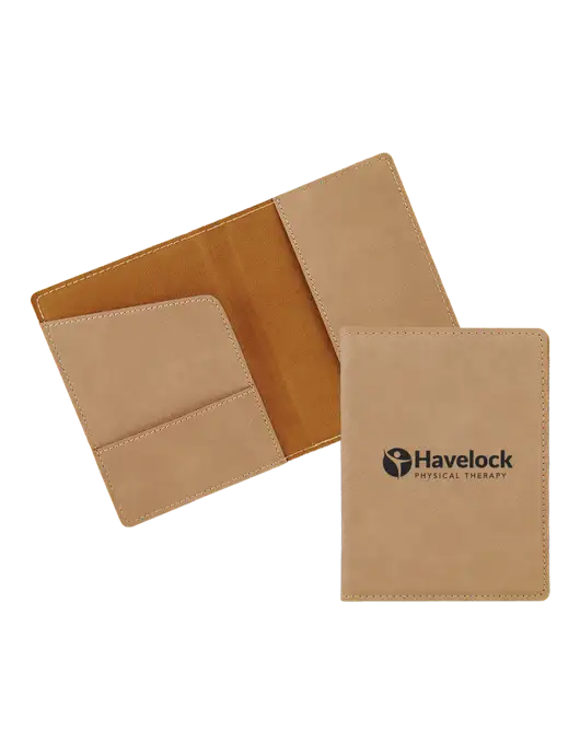 Tan Leatherette Passport Holder w/Havelock Logo