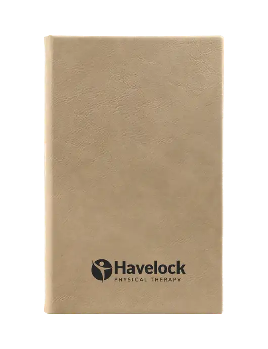 Tan Leatherette 5.25 x 8.25 Journal w/Havelock Logo
