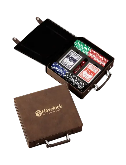 Rustic Leatherette 100 Chip Poker Set w/Havelock Logo