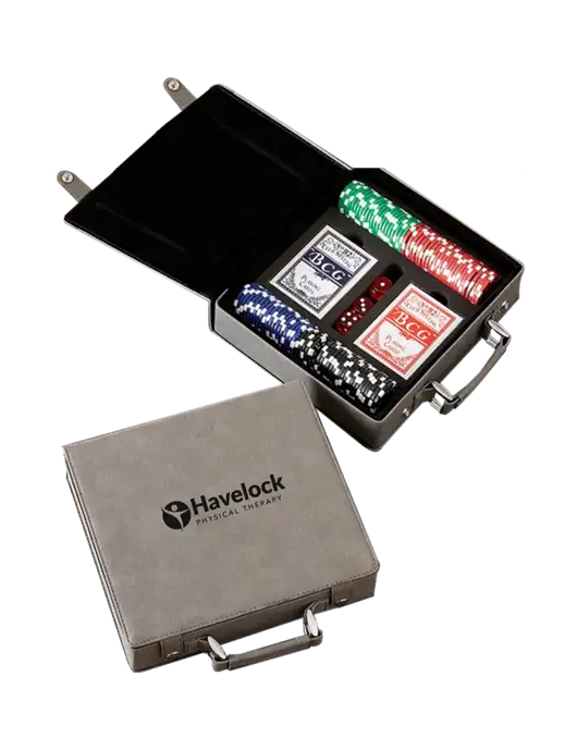 Grey Leatherette 100 Chip Poker Set w/Havelock Logo