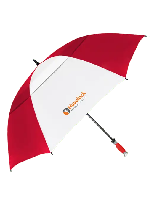 Red/White Vented Typhoon Tamer Golf Umbrella w/Havelock Logo