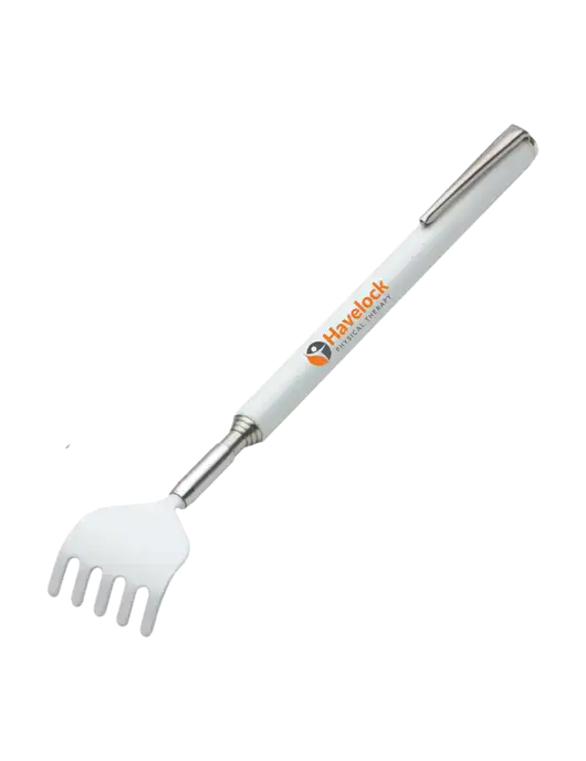 Telescopic White Back Scratcher w/Havelock Logo