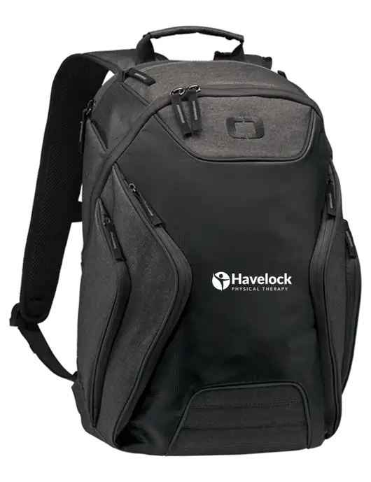 OGIO Black/Heather Grey Hatch Laptop Backpack
 w/Havelock Logo