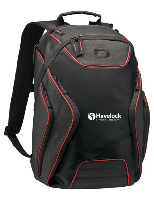OGIO Red/Heather Grey Hatch Laptop Backpack
 w/Havelock Logo