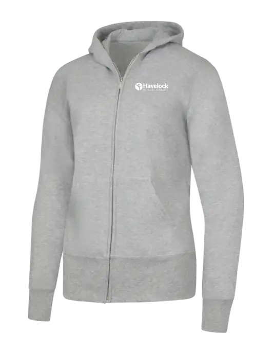 Grey Heather Womens Core Fleece Full-Zip Hooded Sweatshirt w/Havelock Logo