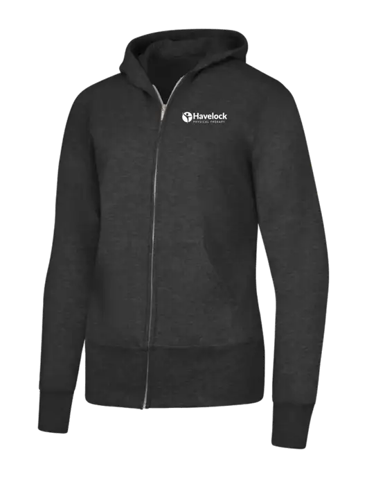 Dark Heather Grey Womens Core Fleece Full-Zip Hooded Sweatshirt w/Havelock Logo
