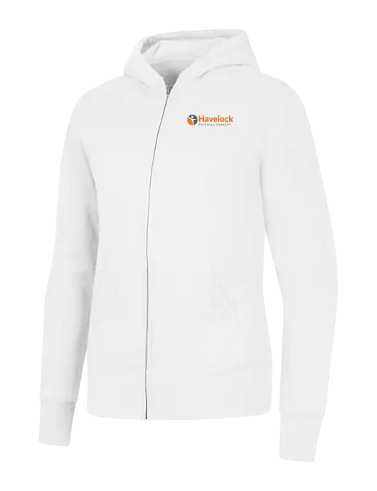 White Womens Core Fleece Full-Zip Hooded Sweatshirt w/Havelock Logo