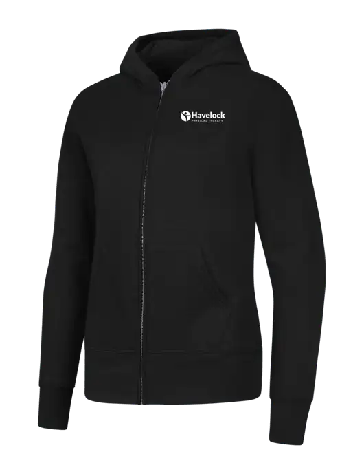 Jet Black Womens Core Fleece Full-Zip Hooded Sweatshirt w/Havelock Logo