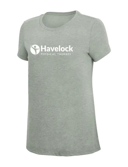 Womens Simply Soft Heathered Light Grey 4.5oz Poly/Combed Ring Spun Cotton T-Shirt w/Havelock Logo