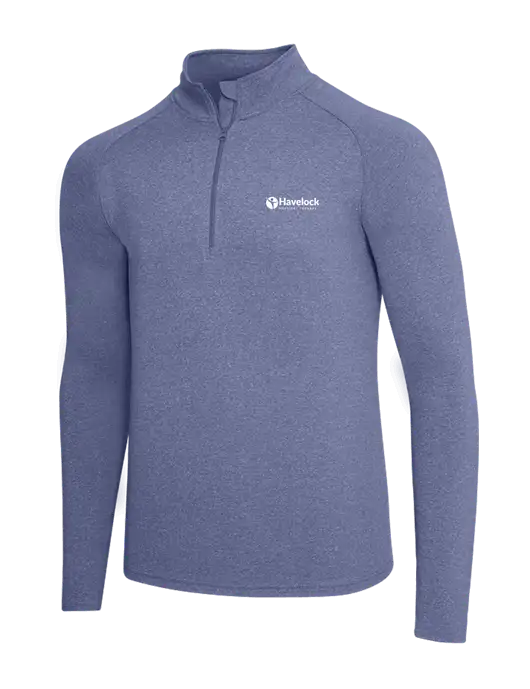 Navy Heather Sport Wick Stretch 1/4 Zip Pullover w/Havelock Logo