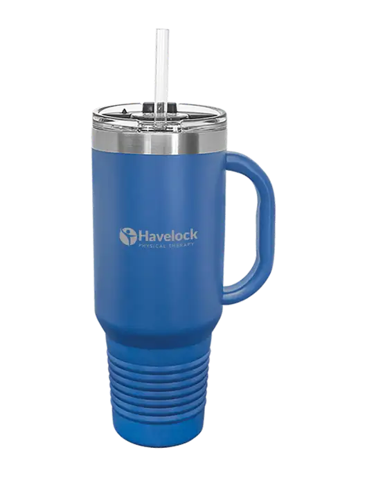 Polar Camel 40 oz. Powder Coated Vacuum Insulated Royal Travel Mug with Straw w/Havelock Logo