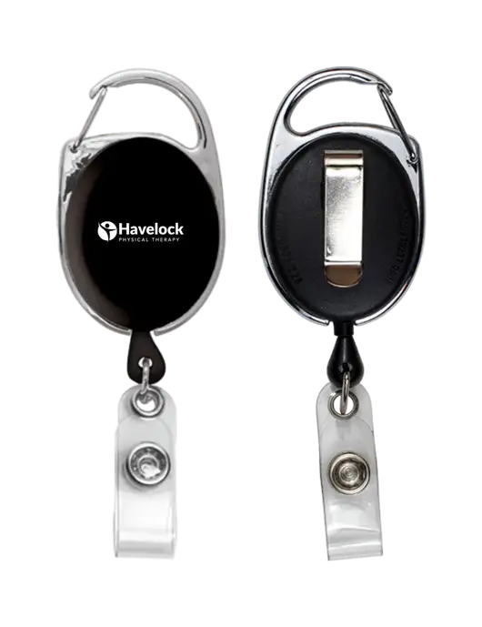 Black Carabiner Style Badge Reel and Badge Holder w/Havelock Logo