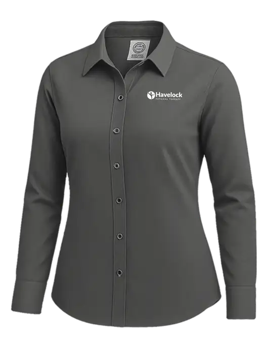 Brooks Brothers Womens Dark Grey Wrinkle-Free Stretch Nailhead Shirt w/Havelock Logo