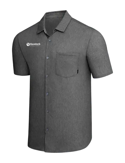 OGIO Dark Grey Heather Extend Short Sleeve Button Up Shirt w/Havelock Logo