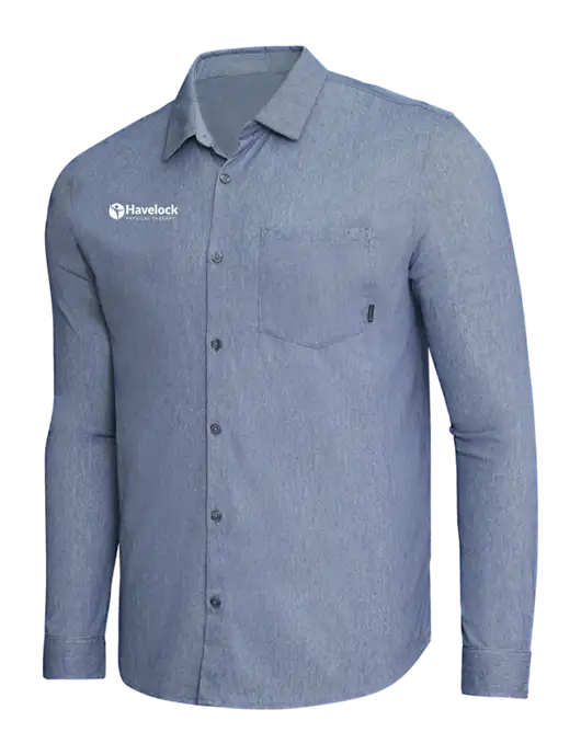 OGIO Slate Blue Heather Extend Long Sleeve Button Up Shirt w/Havelock Logo