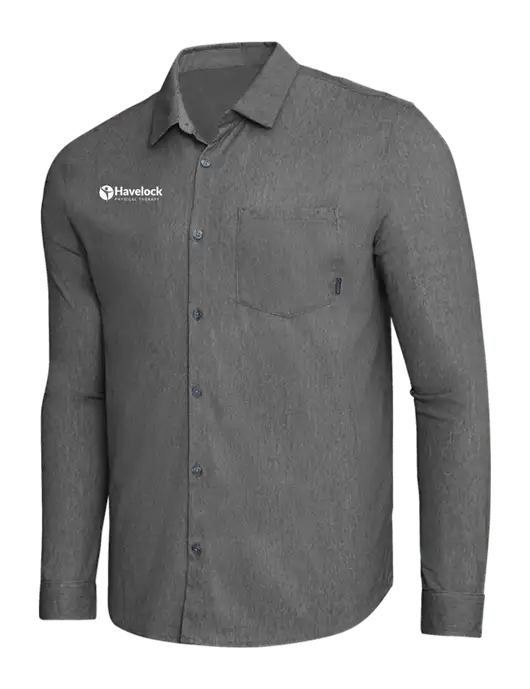 OGIO Dark Grey Heather Extend Long Sleeve Button Up Shirt w/Havelock Logo