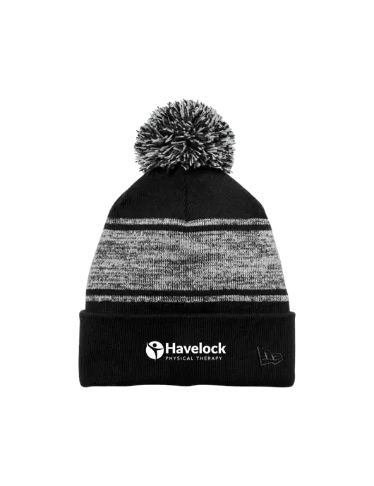 New Era Black/Charcoal Knit Chilled Pom Beanie w/Havelock Logo