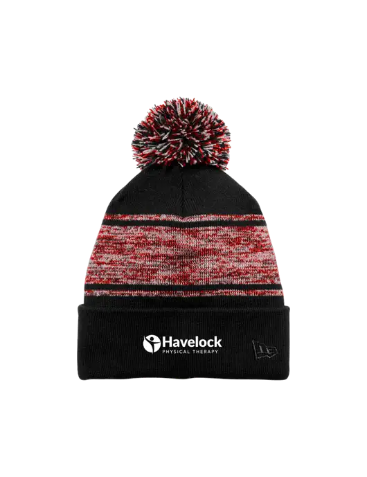 New Era Black/Red Knit Chilled Pom Beanie w/Havelock Logo