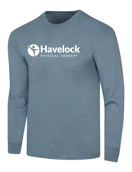 Simply Soft Long Sleeve Slate Blue Heather 4.5 oz, Poly/Combed Ring Spun Cotton T-Shirt w/Havelock Logo