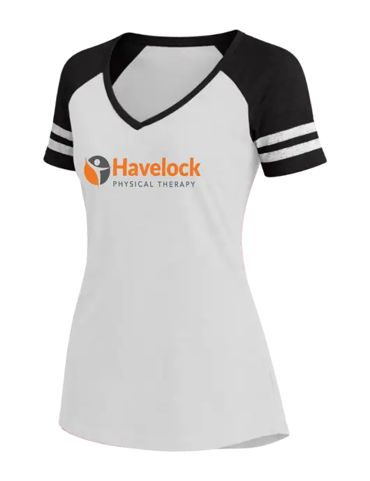 Womens White/Black V-Neck Game Tee w/Havelock Logo