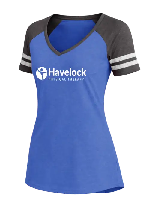 Womens Royal Heather/Charcoal Heather V-Neck Game Tee w/Havelock Logo