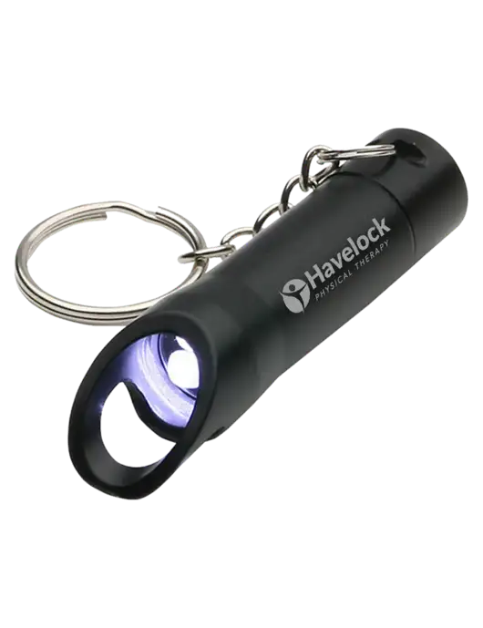 Black Pocket LED Flashlight with Bottle Opener & Keychain w/Havelock Logo