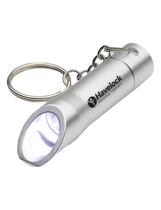 Silver Pocket LED Flashlight with Bottle Opener & Keychain w/Havelock Logo