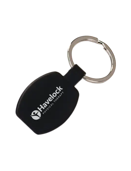 Black Laserable Rounded Rectangle Keychain w/Havelock Logo