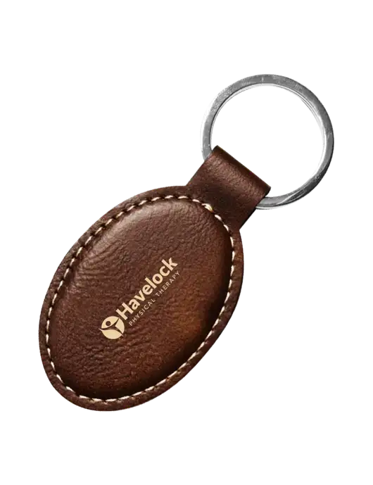 Rustic Leatherette Oval Keychain w/Havelock Logo