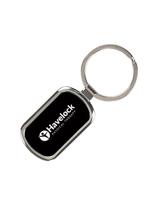 Black Laserable Rectangle Keychain w/Havelock Logo