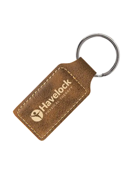 Rustic Laserable Leatherette Rectangle Keychain w/Havelock Logo