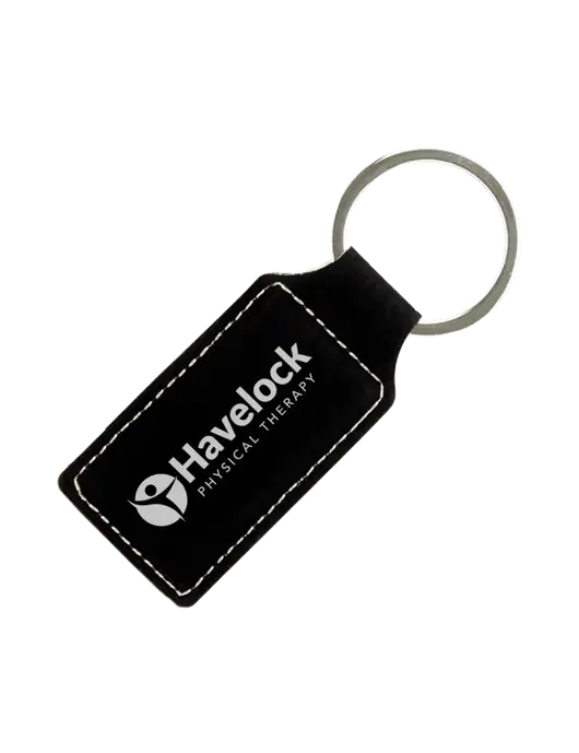Black Laserable Leatherette Rectangle Keychain w/Havelock Logo