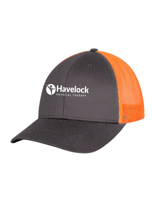 Neon Orange/Charcoal Mesh Trucker Cap Snap Back w/Havelock Logo