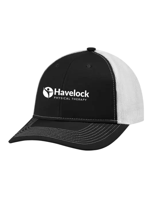 Snapback Ponytail Trucker Cap Black w/White Mesh w/Havelock Logo