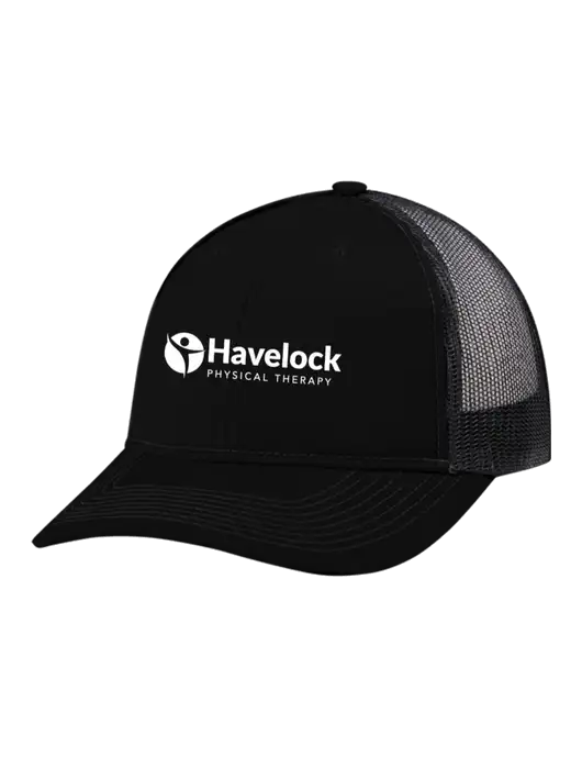Snapback Ponytail Trucker Cap Black w/Black Mesh w/Havelock Logo