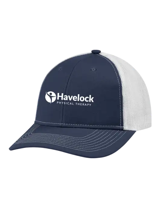 Snapback Ponytail Trucker Cap Navy w/White Mesh w/Havelock Logo