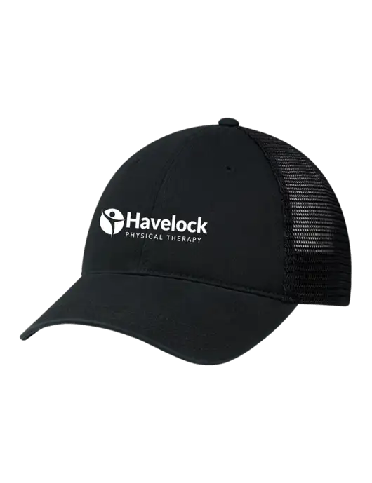 Richardson 111 Garment Washed Trucker Cap Black w/Black Mesh w/Havelock Logo
