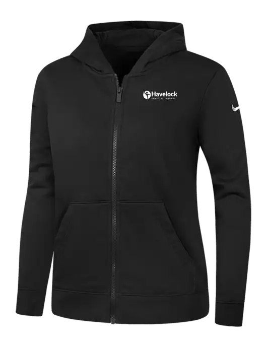 Nike Womens Club Fleece Sleeve Swoosh Full-Zip Black Hoodie w/Havelock Logo