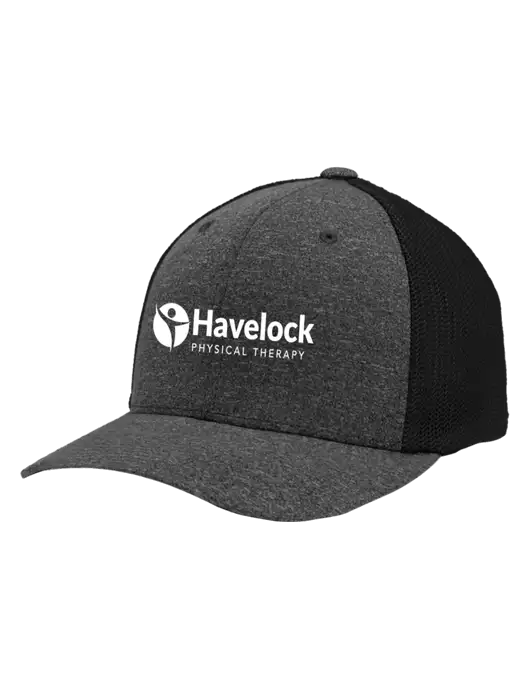 Flexfit Black/Dark Charcoal Heather Melange Mesh Back Trucker Cap w/Havelock Logo