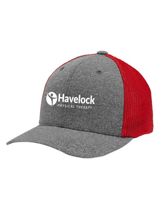 Flexfit Red/Medium Grey Heather Melange Mesh Back Trucker Cap w/Havelock Logo