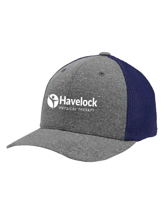 Flexfit Navy/Medium Grey Heather Melange Mesh Back Trucker Cap w/Havelock Logo