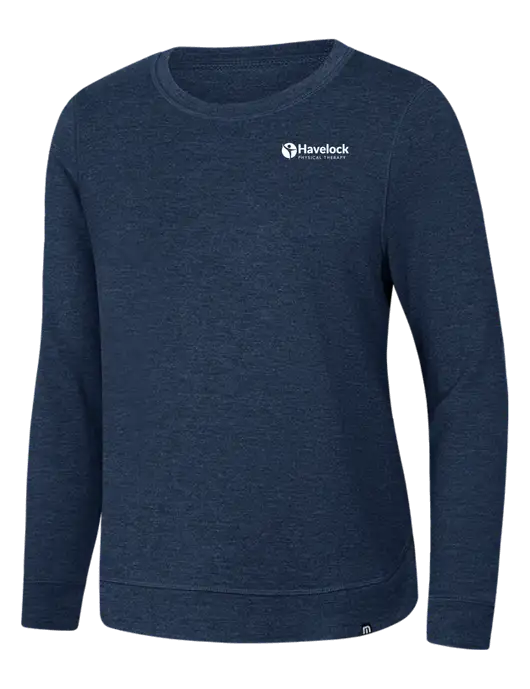 TravisMathew Womens Dark Slate Blue Heather Lightweight Long Weekend Crew w/Havelock Logo