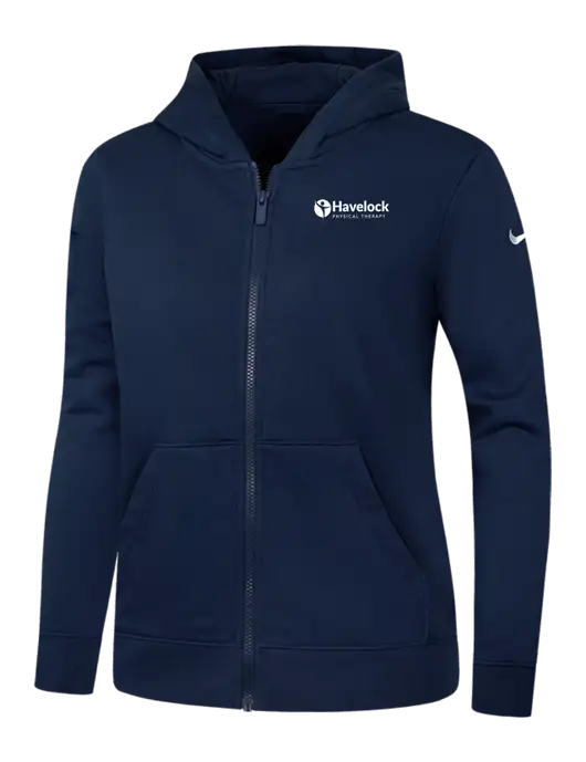 Nike Womens Club Fleece Sleeve Swoosh Full-Zip Dark Navy Hoodie w/Havelock Logo