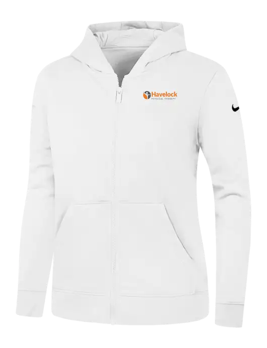 Nike Womens Club Fleece Sleeve Swoosh Full-Zip White Hoodie w/Havelock Logo