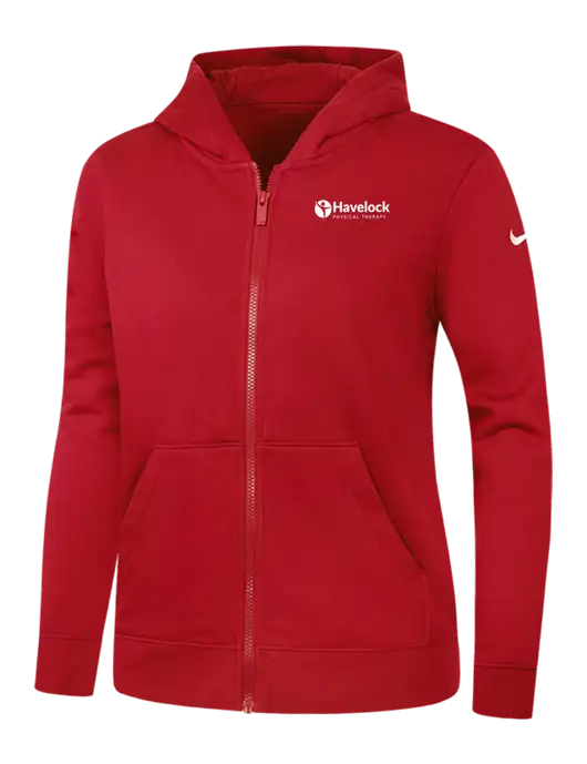 Nike Womens Club Fleece Sleeve Swoosh Full-Zip Red Hoodie w/Havelock Logo