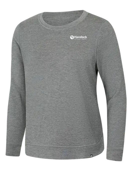 TravisMathew Womens Light Grey Heather Lightweight Long Weekend Crew w/Havelock Logo