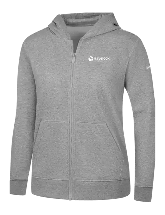 Nike Womens Club Fleece Sleeve Swoosh Full-Zip Dark Grey Heather Hoodie w/Havelock Logo