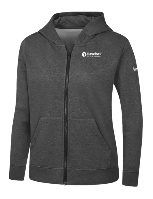 Nike Womens Club Fleece Sleeve Swoosh Full-Zip Charcoal Heather Hoodie w/Havelock Logo